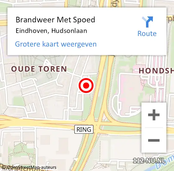 Locatie op kaart van de 112 melding: Brandweer Met Spoed Naar Eindhoven, Hudsonlaan op 10 september 2023 04:51