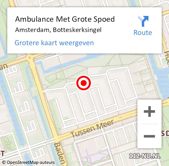 Locatie op kaart van de 112 melding: Ambulance Met Grote Spoed Naar Amsterdam, Botteskerksingel op 10 september 2023 06:47