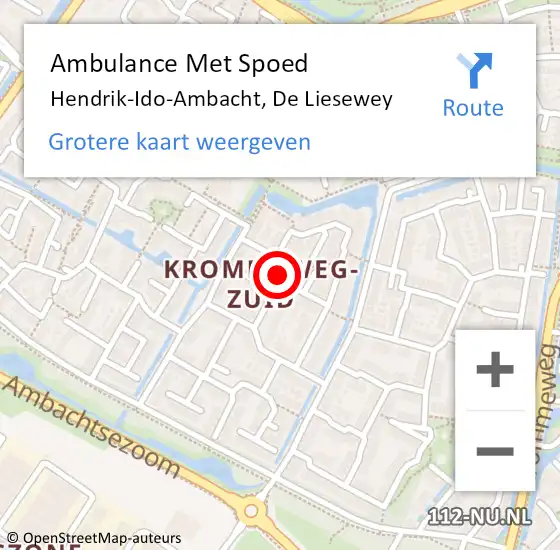 Locatie op kaart van de 112 melding: Ambulance Met Spoed Naar Hendrik-Ido-Ambacht, De Liesewey op 10 september 2023 09:47
