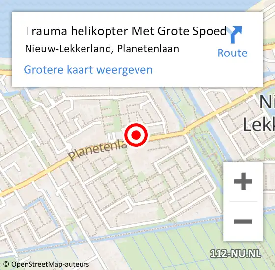Locatie op kaart van de 112 melding: Trauma helikopter Met Grote Spoed Naar Nieuw-Lekkerland, Planetenlaan op 10 september 2023 10:10