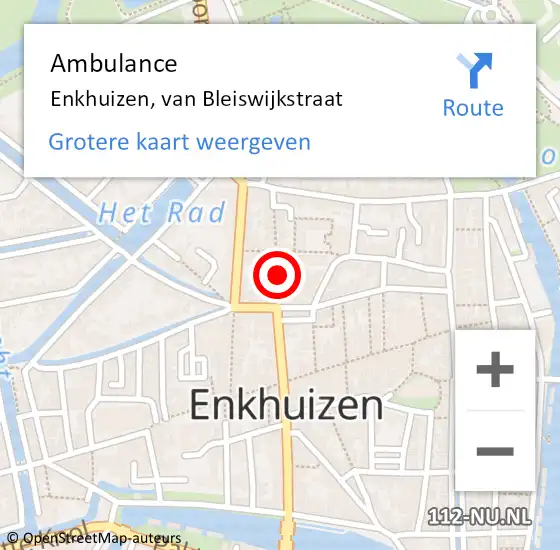 Locatie op kaart van de 112 melding: Ambulance Enkhuizen, van Bleiswijkstraat op 10 september 2023 11:35