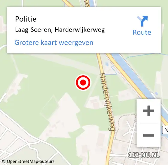Locatie op kaart van de 112 melding: Politie Laag-Soeren, Harderwijkerweg op 10 september 2023 12:01