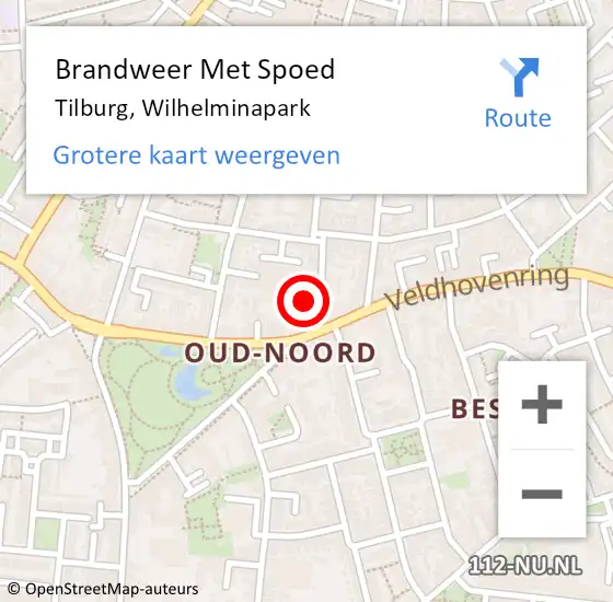 Locatie op kaart van de 112 melding: Brandweer Met Spoed Naar Tilburg, Wilhelminapark op 10 september 2023 12:28