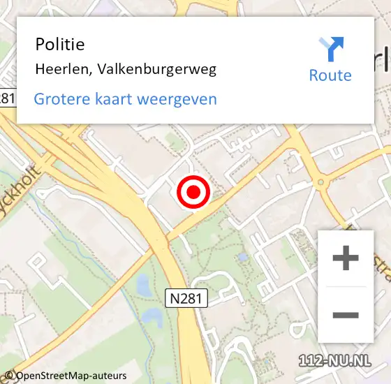 Locatie op kaart van de 112 melding: Politie Heerlen, Valkenburgerweg op 10 september 2023 13:40