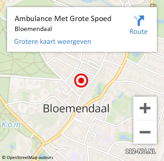 Locatie op kaart van de 112 melding: Ambulance Met Grote Spoed Naar Bloemendaal op 10 september 2023 13:41