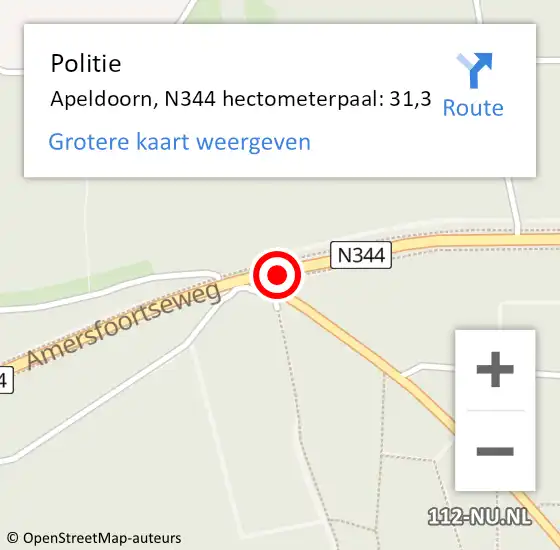 Locatie op kaart van de 112 melding: Politie Apeldoorn, N344 hectometerpaal: 31,3 op 10 september 2023 13:56