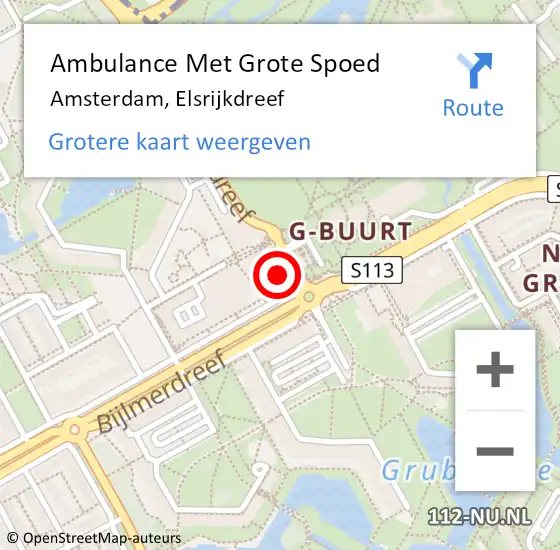 Locatie op kaart van de 112 melding: Ambulance Met Grote Spoed Naar Amsterdam, Elsrijkdreef op 10 september 2023 15:00
