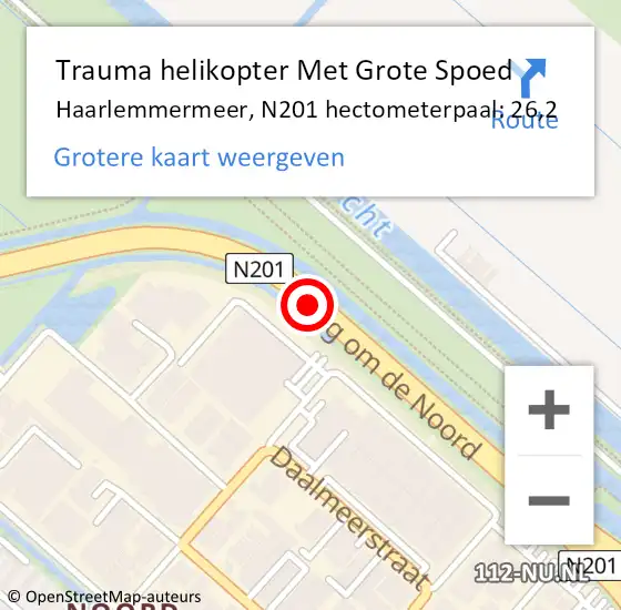 Locatie op kaart van de 112 melding: Trauma helikopter Met Grote Spoed Naar Haarlemmermeer, N201 hectometerpaal: 26,2 op 10 september 2023 17:30