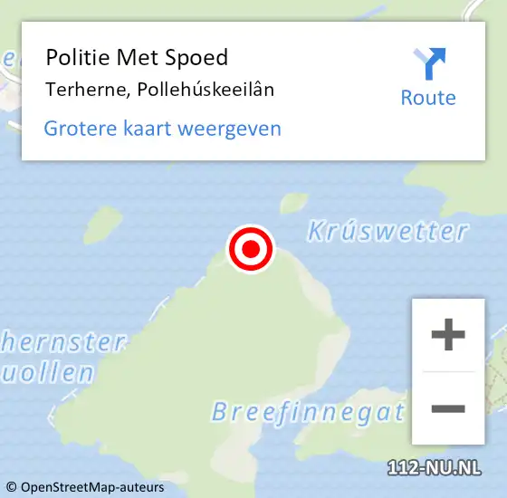 Locatie op kaart van de 112 melding: Politie Met Spoed Naar Terherne, Pollehúskeeilân op 10 september 2023 19:27