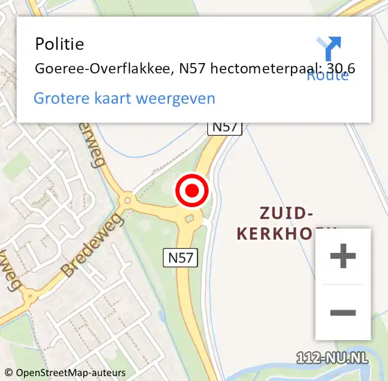 Locatie op kaart van de 112 melding: Politie Goeree-Overflakkee, N57 hectometerpaal: 30,6 op 10 september 2023 22:03