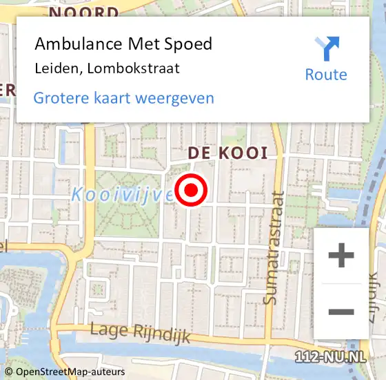 Locatie op kaart van de 112 melding: Ambulance Met Spoed Naar Leiden, Lombokstraat op 10 september 2023 22:32