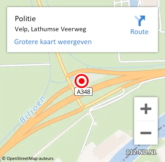 Locatie op kaart van de 112 melding: Politie Velp, Lathumse Veerweg op 10 september 2023 23:32