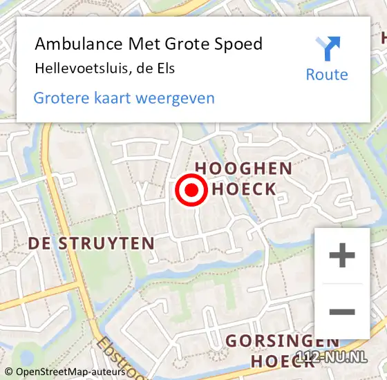 Locatie op kaart van de 112 melding: Ambulance Met Grote Spoed Naar Hellevoetsluis, de Els op 11 september 2023 01:05
