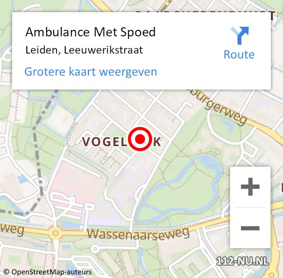 Locatie op kaart van de 112 melding: Ambulance Met Spoed Naar Leiden, Leeuwerikstraat op 11 september 2023 02:11