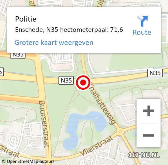 Locatie op kaart van de 112 melding: Politie Enschede, N35 hectometerpaal: 71,6 op 11 september 2023 07:24