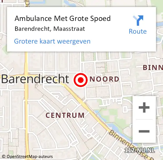 Locatie op kaart van de 112 melding: Ambulance Met Grote Spoed Naar Barendrecht, Maasstraat op 11 september 2023 07:29