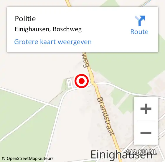 Locatie op kaart van de 112 melding: Politie Einighausen, Boschweg op 11 september 2023 08:23