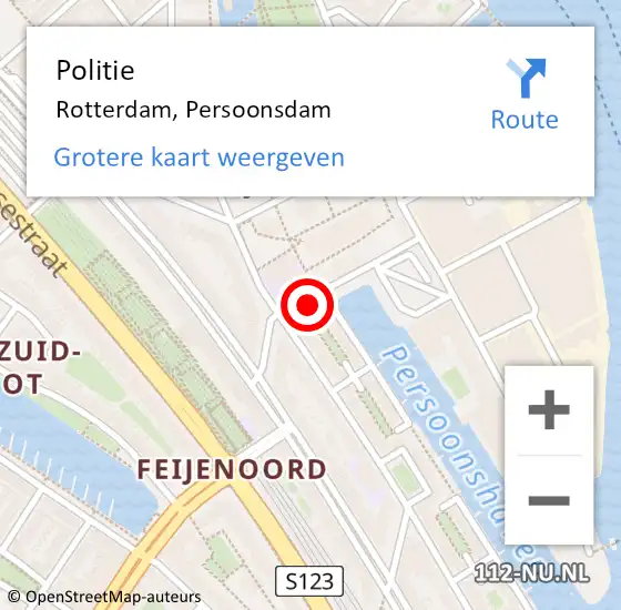 Locatie op kaart van de 112 melding: Politie Rotterdam, Persoonsdam op 11 september 2023 08:52