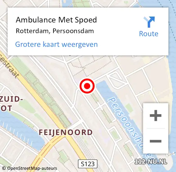 Locatie op kaart van de 112 melding: Ambulance Met Spoed Naar Rotterdam, Persoonsdam op 11 september 2023 08:52