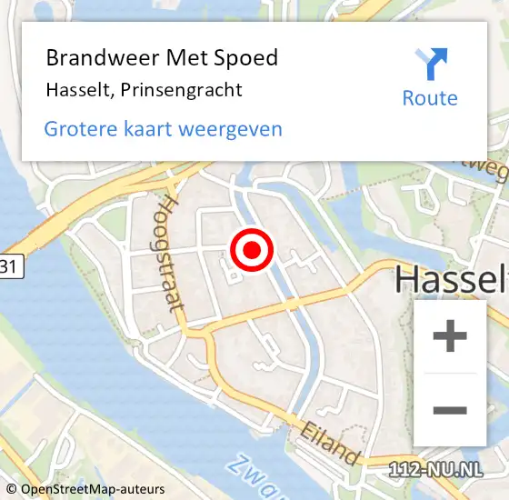 Locatie op kaart van de 112 melding: Brandweer Met Spoed Naar Hasselt, Prinsengracht op 11 september 2023 09:54