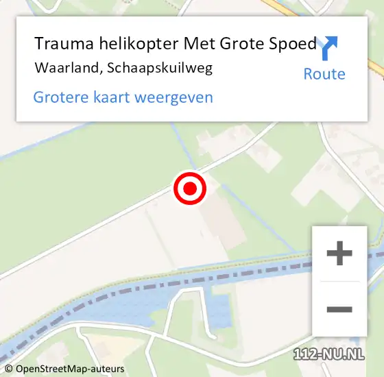 Locatie op kaart van de 112 melding: Trauma helikopter Met Grote Spoed Naar Waarland, Schaapskuilweg op 11 september 2023 10:06