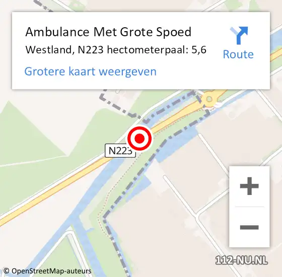 Locatie op kaart van de 112 melding: Ambulance Met Grote Spoed Naar Westland, N223 hectometerpaal: 5,6 op 11 september 2023 10:15