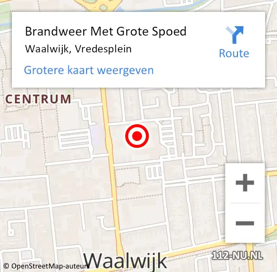 Locatie op kaart van de 112 melding: Brandweer Met Grote Spoed Naar Waalwijk, Vredesplein op 11 september 2023 11:08