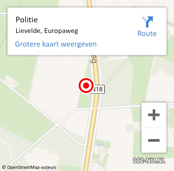 Locatie op kaart van de 112 melding: Politie Lievelde, Europaweg op 11 september 2023 11:31