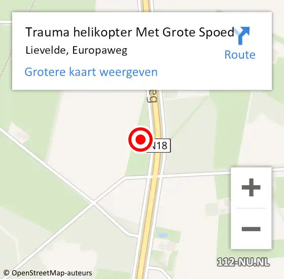 Locatie op kaart van de 112 melding: Trauma helikopter Met Grote Spoed Naar Lievelde, Europaweg op 11 september 2023 11:33