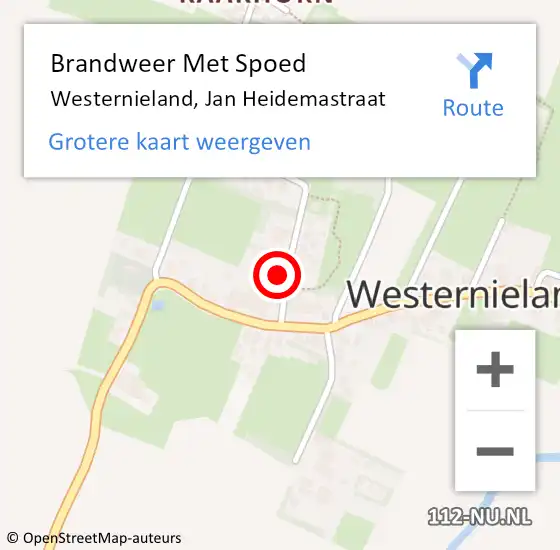 Locatie op kaart van de 112 melding: Brandweer Met Spoed Naar Westernieland, Jan Heidemastraat op 11 september 2023 11:34