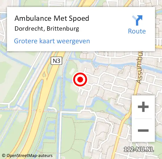 Locatie op kaart van de 112 melding: Ambulance Met Spoed Naar Dordrecht, Brittenburg op 11 september 2023 12:08