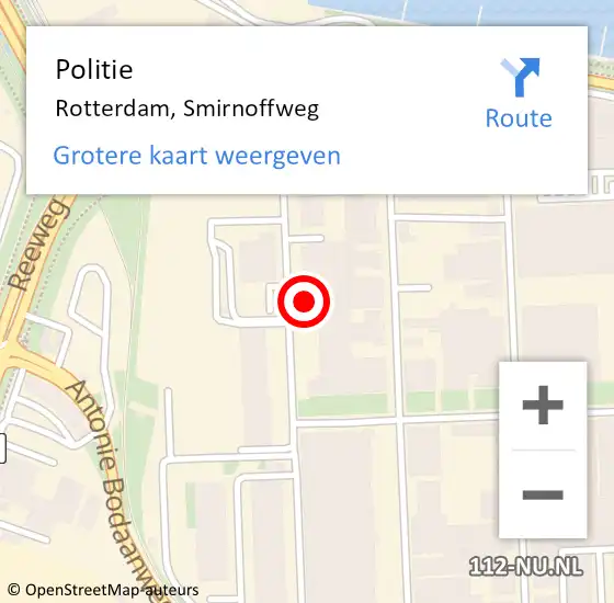 Locatie op kaart van de 112 melding: Politie Rotterdam, Smirnoffweg op 11 september 2023 12:28