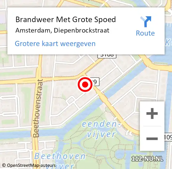 Locatie op kaart van de 112 melding: Brandweer Met Grote Spoed Naar Amsterdam, Diepenbrockstraat op 11 september 2023 13:07
