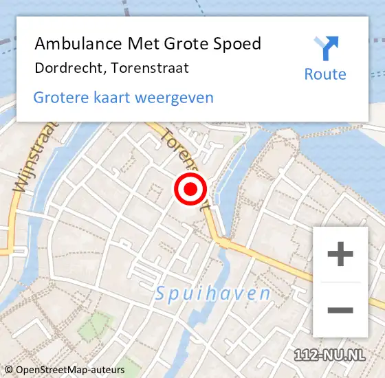 Locatie op kaart van de 112 melding: Ambulance Met Grote Spoed Naar Dordrecht, Torenstraat op 11 september 2023 13:45