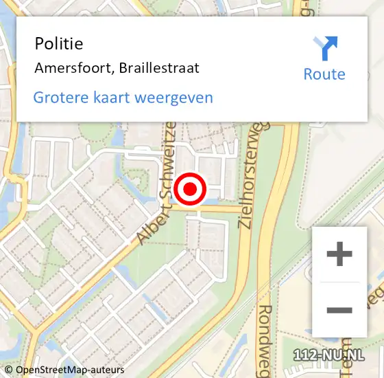 Locatie op kaart van de 112 melding: Politie Amersfoort, Braillestraat op 11 september 2023 14:58