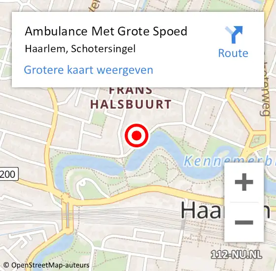 Locatie op kaart van de 112 melding: Ambulance Met Grote Spoed Naar Haarlem, Schotersingel op 11 september 2023 15:11