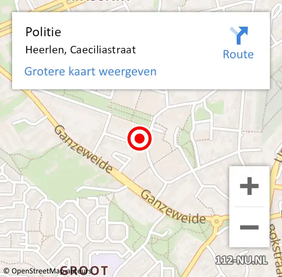 Locatie op kaart van de 112 melding: Politie Heerlen, Caeciliastraat op 11 september 2023 15:13