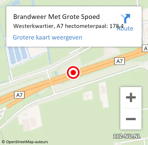 Locatie op kaart van de 112 melding: Brandweer Met Grote Spoed Naar Westerkwartier, A7 hectometerpaal: 178,4 op 11 september 2023 15:55