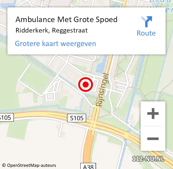 Locatie op kaart van de 112 melding: Ambulance Met Grote Spoed Naar Ridderkerk, Reggestraat op 11 september 2023 16:01