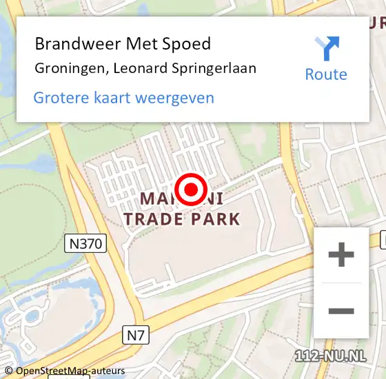 Locatie op kaart van de 112 melding: Brandweer Met Spoed Naar Groningen, Leonard Springerlaan op 11 september 2023 17:30