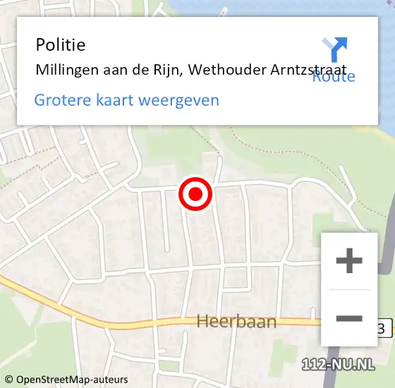 Locatie op kaart van de 112 melding: Politie Millingen aan de Rijn, Wethouder Arntzstraat op 11 september 2023 18:05