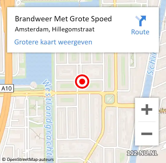 Locatie op kaart van de 112 melding: Brandweer Met Grote Spoed Naar Amsterdam, Hillegomstraat op 11 september 2023 18:42