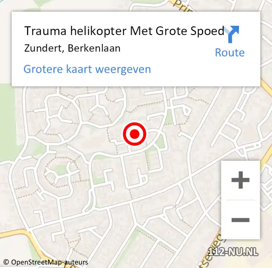 Locatie op kaart van de 112 melding: Trauma helikopter Met Grote Spoed Naar Zundert, Berkenlaan op 11 september 2023 18:55