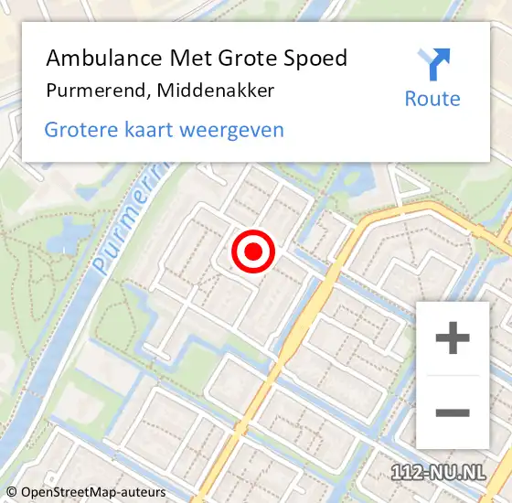 Locatie op kaart van de 112 melding: Ambulance Met Grote Spoed Naar Purmerend, Middenakker op 11 september 2023 19:33