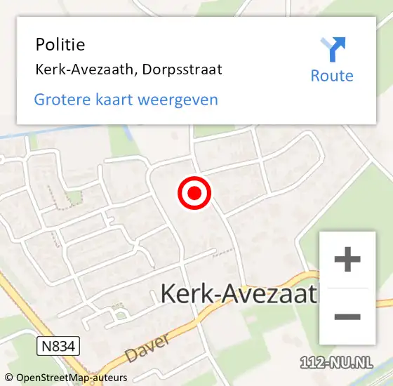 Locatie op kaart van de 112 melding: Politie Kerk-Avezaath, Dorpsstraat op 11 september 2023 20:20