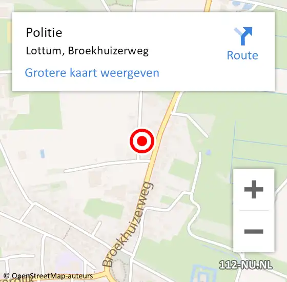 Locatie op kaart van de 112 melding: Politie Lottum, Broekhuizerweg op 11 september 2023 22:48