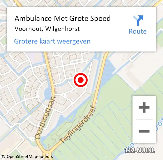 Locatie op kaart van de 112 melding: Ambulance Met Grote Spoed Naar Voorhout, Wilgenhorst op 12 september 2023 00:32