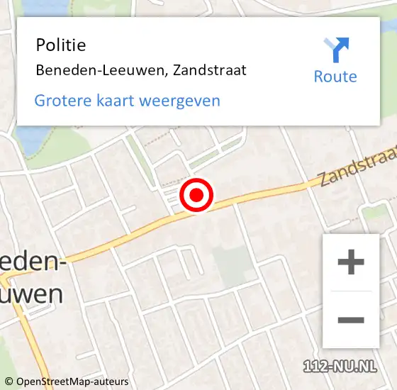 Locatie op kaart van de 112 melding: Politie Beneden-Leeuwen, Zandstraat op 12 september 2023 01:12