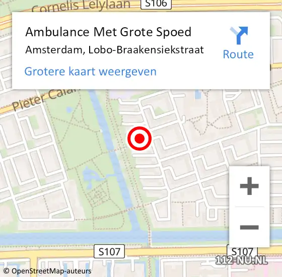 Locatie op kaart van de 112 melding: Ambulance Met Grote Spoed Naar Amsterdam, Lobo-Braakensiekstraat op 12 september 2023 06:46