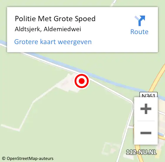 Locatie op kaart van de 112 melding: Politie Met Grote Spoed Naar Aldtsjerk, Aldemiedwei op 12 september 2023 07:51